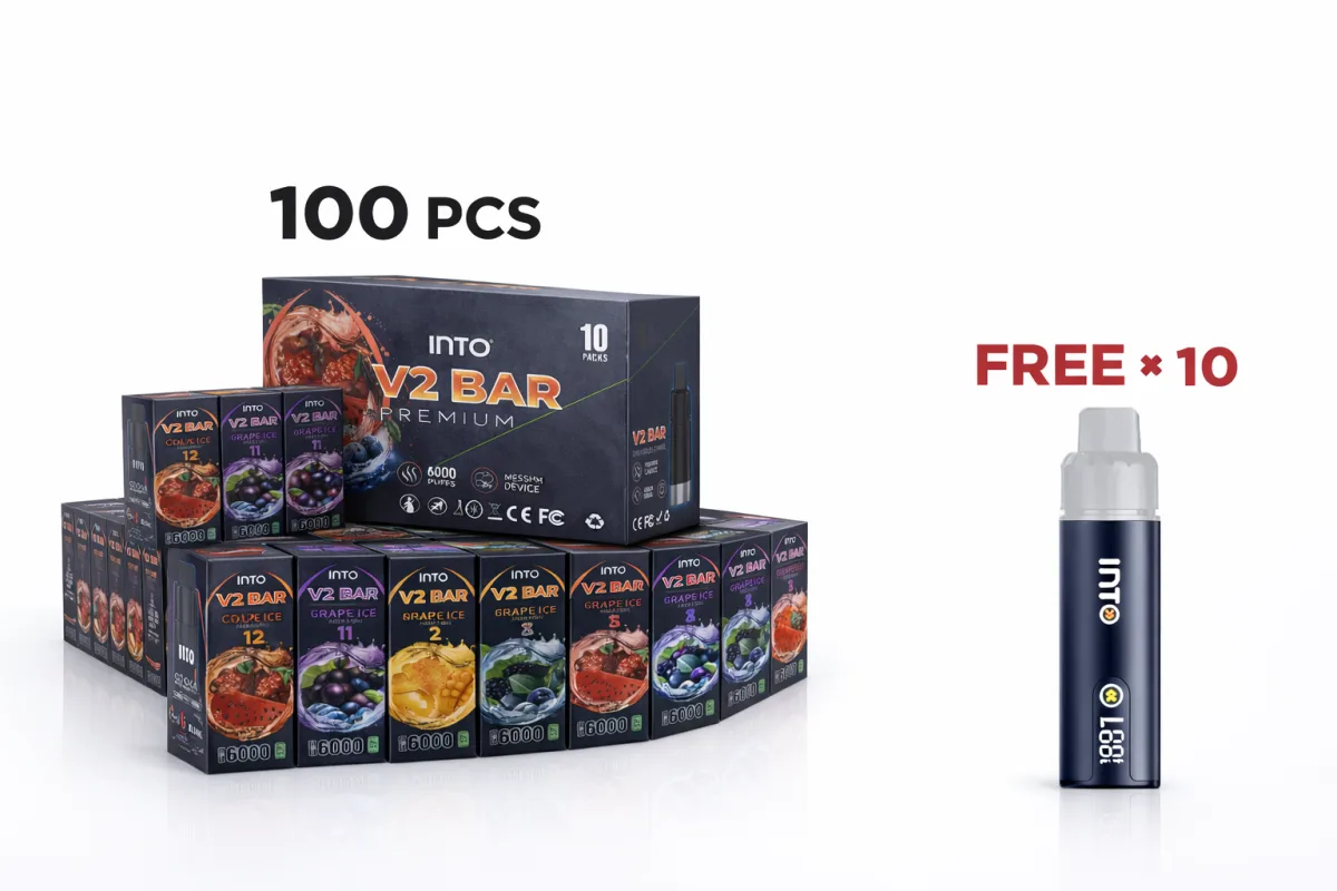 INTO V2 BAR POD 100 Packs Wholesale Bundle (With 10 Free Devices) - VapeWellAus Australia